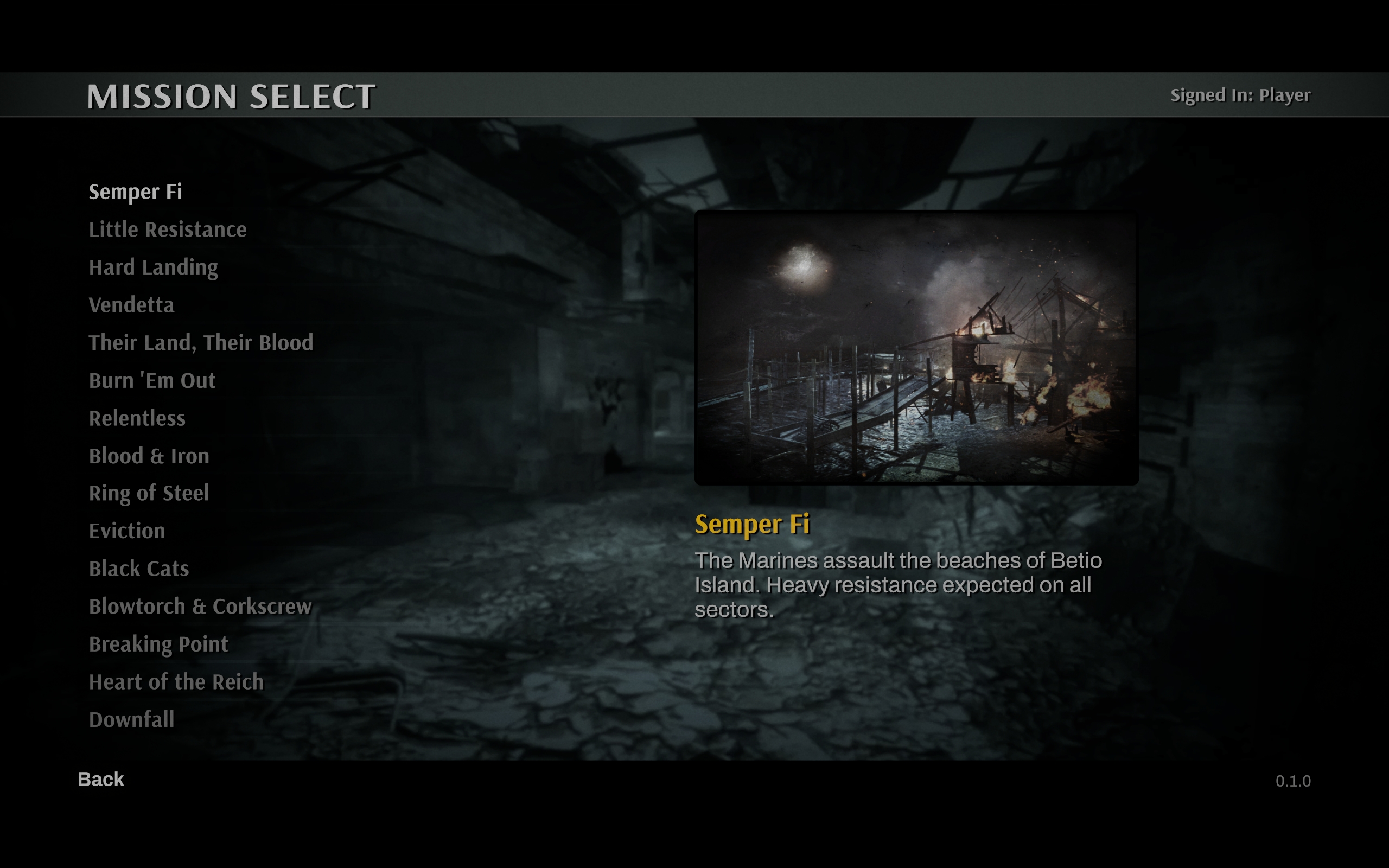 Mission select screen