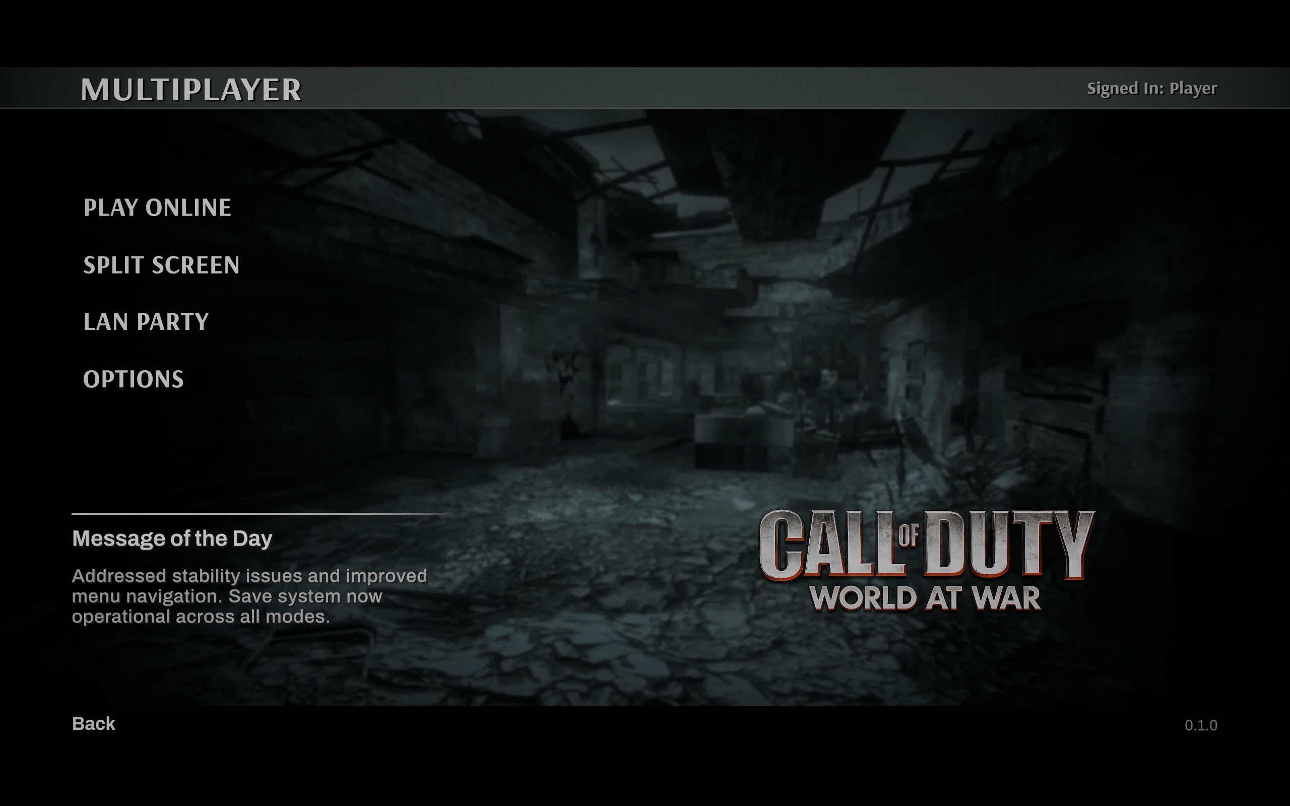 Multiplayer lobby screen