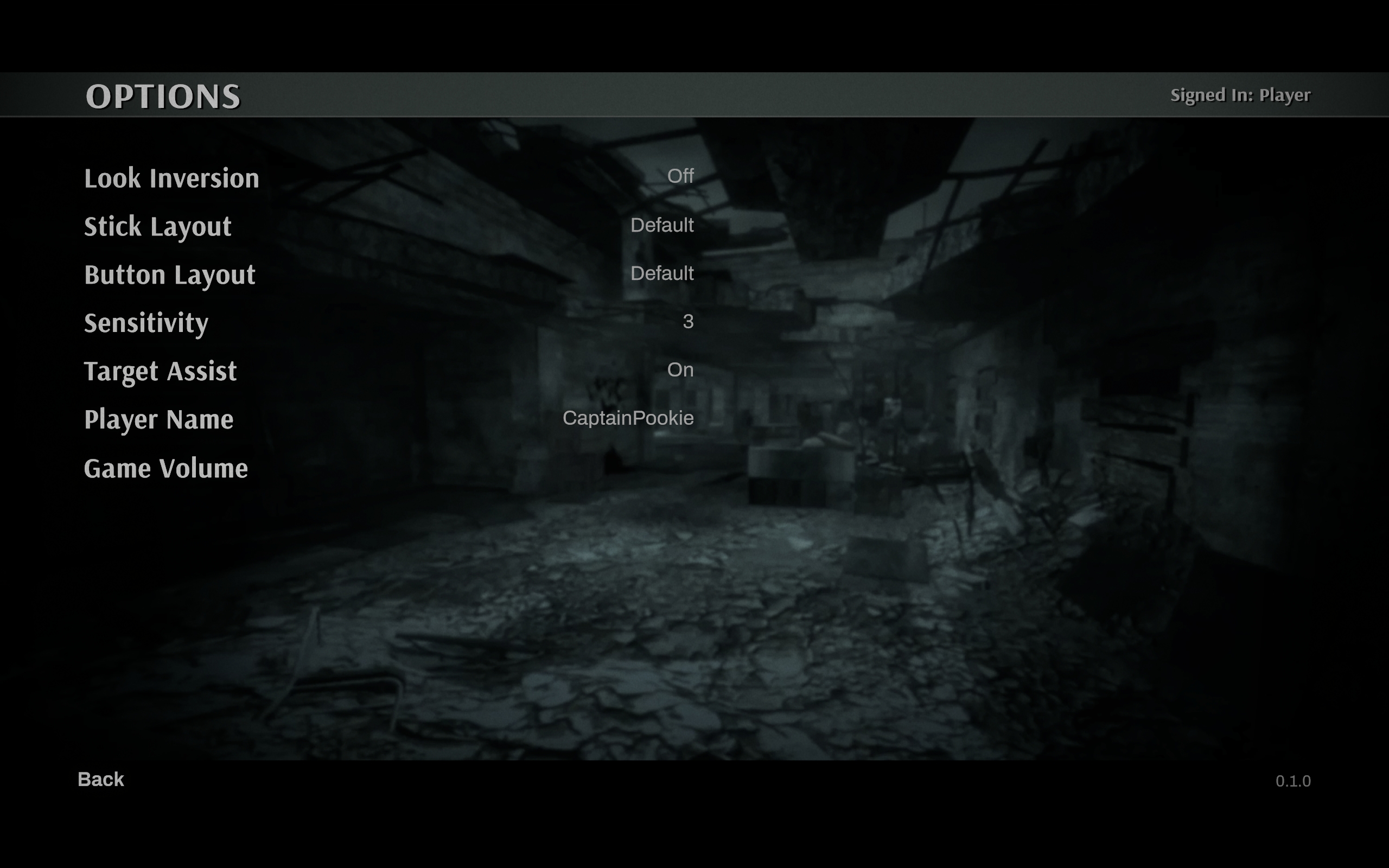 Options screen