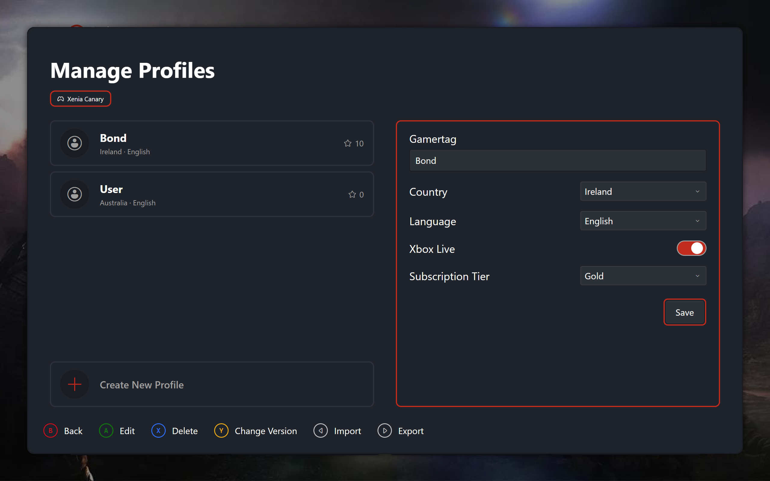 Manage profiles modal